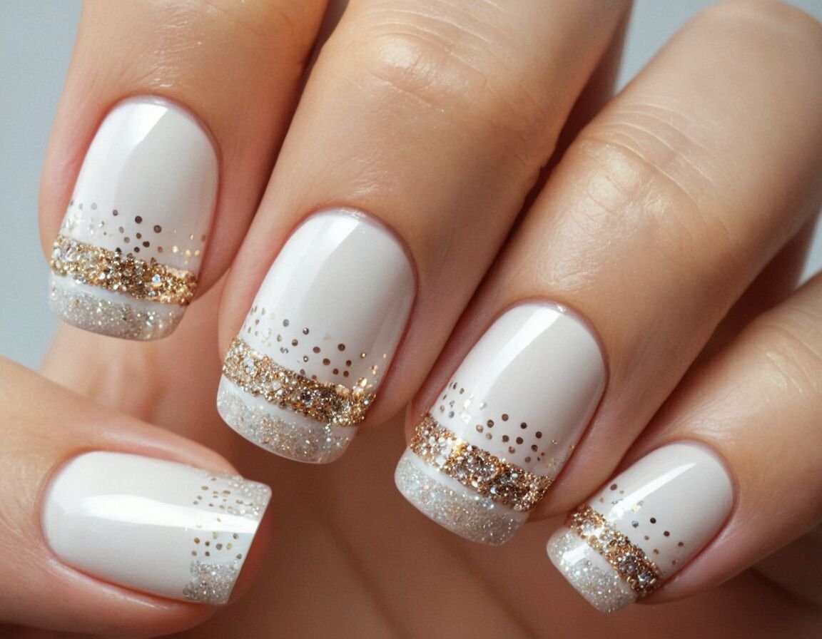 Festliche Muster mit Glitzerelementen gestalten - Weiße Nägel mit Glitzer: Trendige Nageldesigns für jeden Anlass