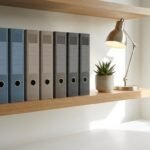 Aufgeräumtes Büroregal mit farblich sortierten A4-Ordnern